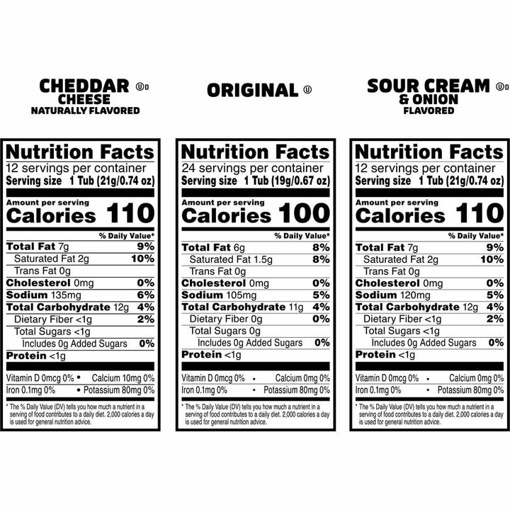 Image of Pringles® Potato Chips; Original; Cheddar Cheese; Sour Cream And Onion, 0.74 Oz Canister, 48/carton