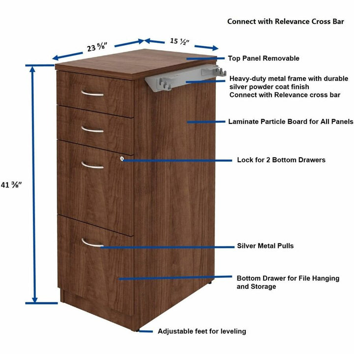 Image of Lorell File Cabinet, 4 Drawers, 15-1/2"x23-5/8"x40-3/8",Walnut
