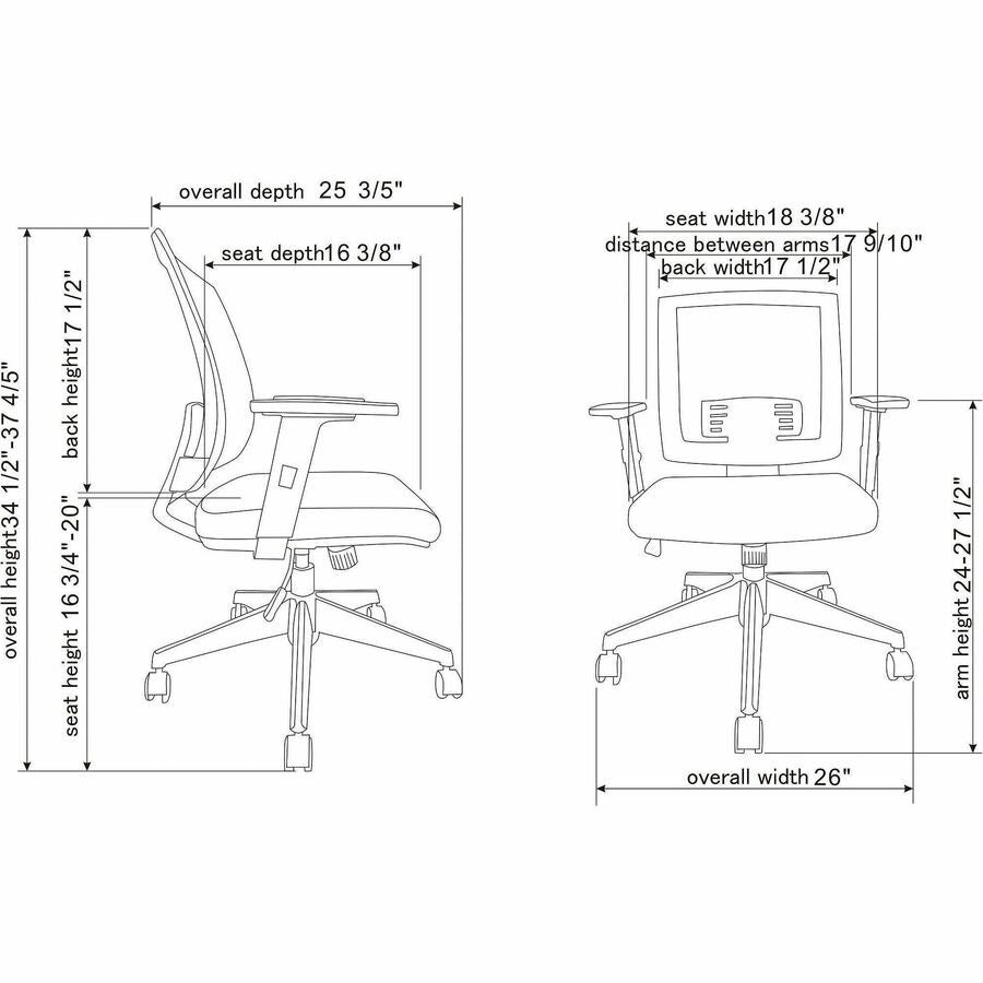 Image of Lorell Task Chair, Mid-Back, 24-1/2"Wx25-1/4"Lx42-1/2"H, Black