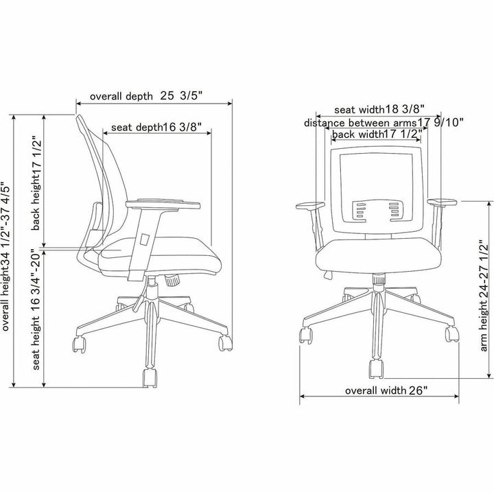 Image of Lorell Task Chair, Mid-Back, 24-1/2"Wx25-1/4"Lx42-1/2"H, Black