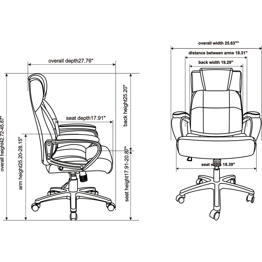 Image of Lorell Executive Chair, High-Back, 29"Wx28-1/2"Lx46"H, Black