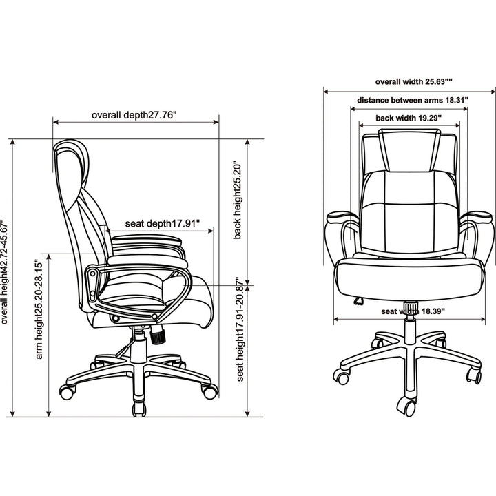 Image of Lorell Executive Chair, High-Back, 29"Wx28-1/2"Lx46"H, Black