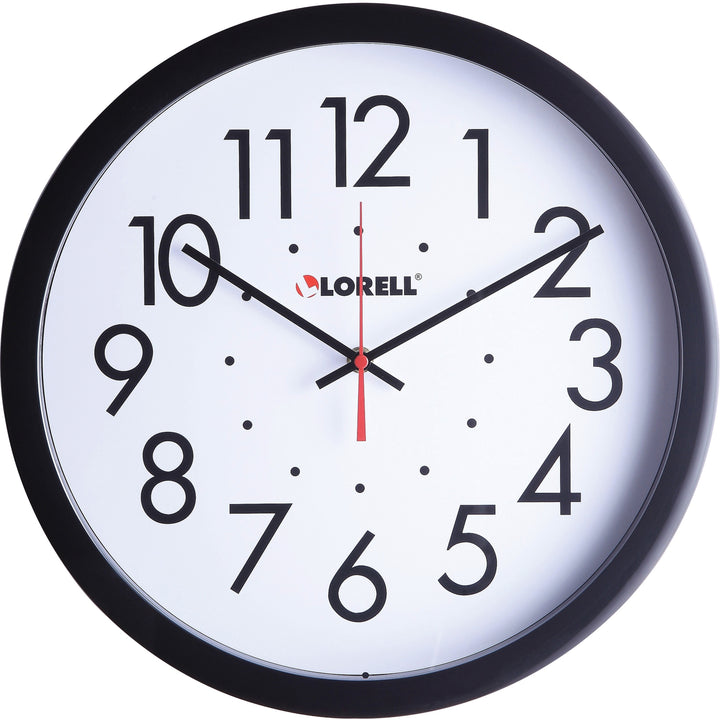 Image of Lorell 61009 14-1/2" Self-Set Wall Clock, Analog, Quartz, White Main Dial, Black Case, 1 Each