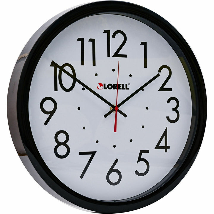 Image of Lorell 61009 14-1/2" Self-Set Wall Clock, Analog, Quartz, White Main Dial, Black Case, 1 Each