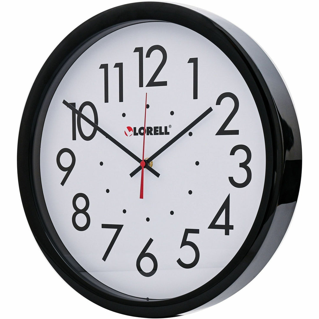 Image of Lorell 61009 14-1/2" Self-Set Wall Clock, Analog, Quartz, White Main Dial, Black Case, 1 Each
