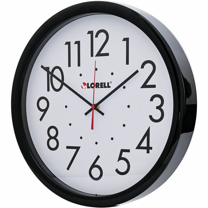 Image of Lorell 61009 14-1/2" Self-Set Wall Clock, Analog, Quartz, White Main Dial, Black Case, 1 Each