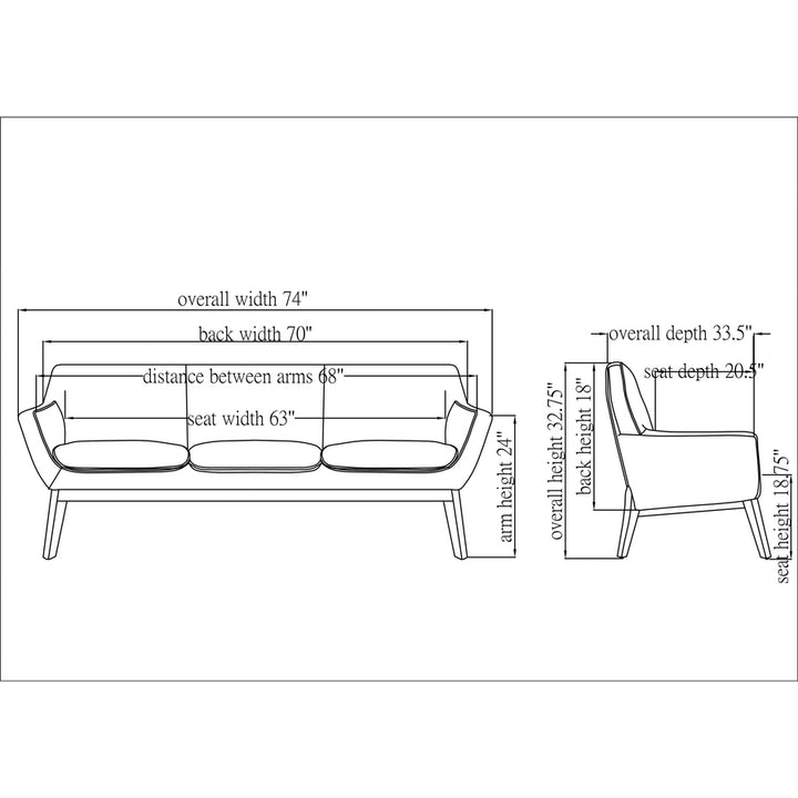 Image of Lorell Sofa, Lumbar Support, 73-1/4"Wx19-3/4"Lx32-3/4"H, BK/NL