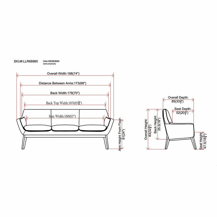Image of Lorell Sofa, Lumbar Support, 73-1/4"Wx19-3/4"Lx32-3/4"H, BK/NL