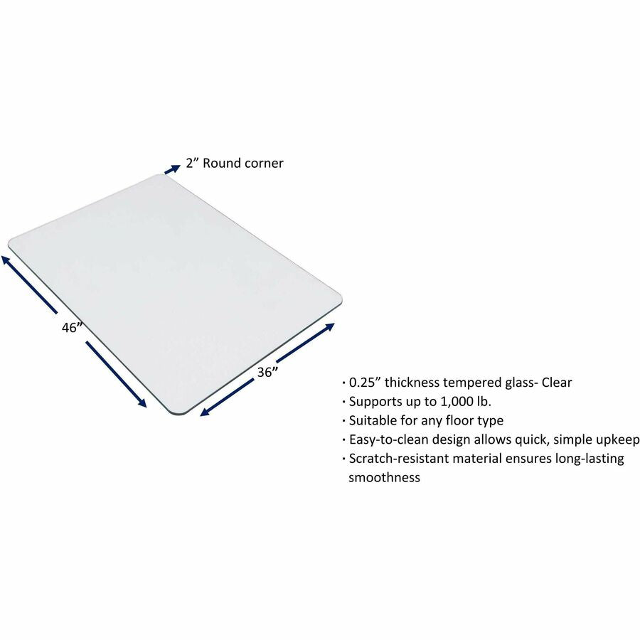 Image of Lorell Chairmat, Tempered Glass, 46"Wx36"Lx1/4"H, Clear