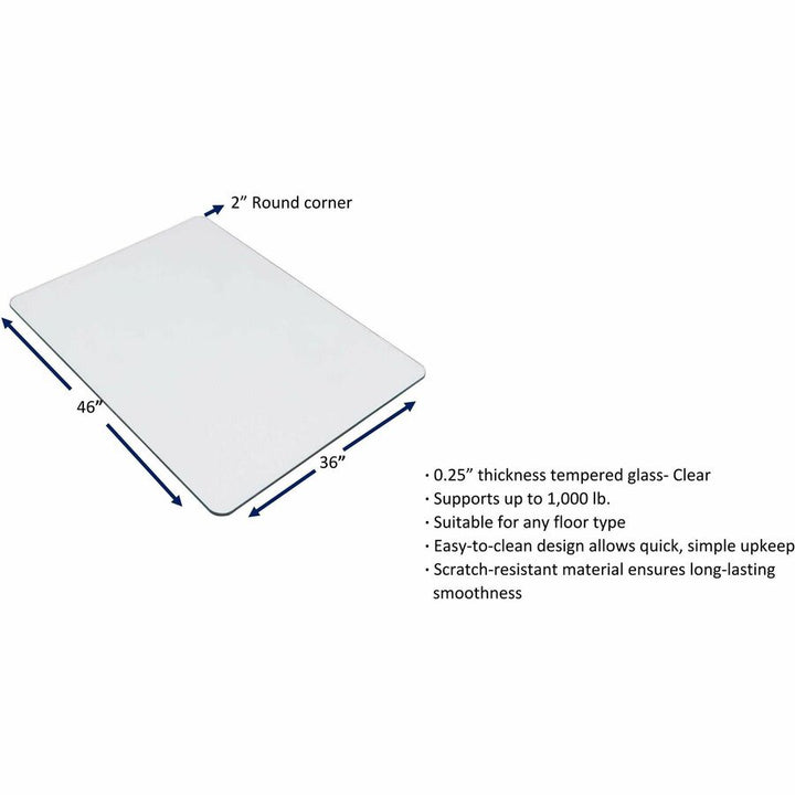 Image of Lorell Chairmat, Tempered Glass, 46"Wx36"Lx1/4"H, Clear