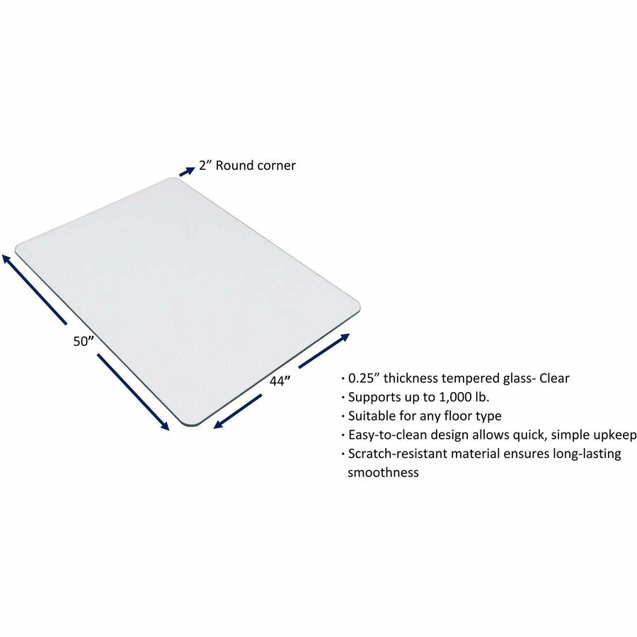 Image of Lorell Chairmat, Tempered Glass, 44"Wx50"Lx1/4"H, Clear