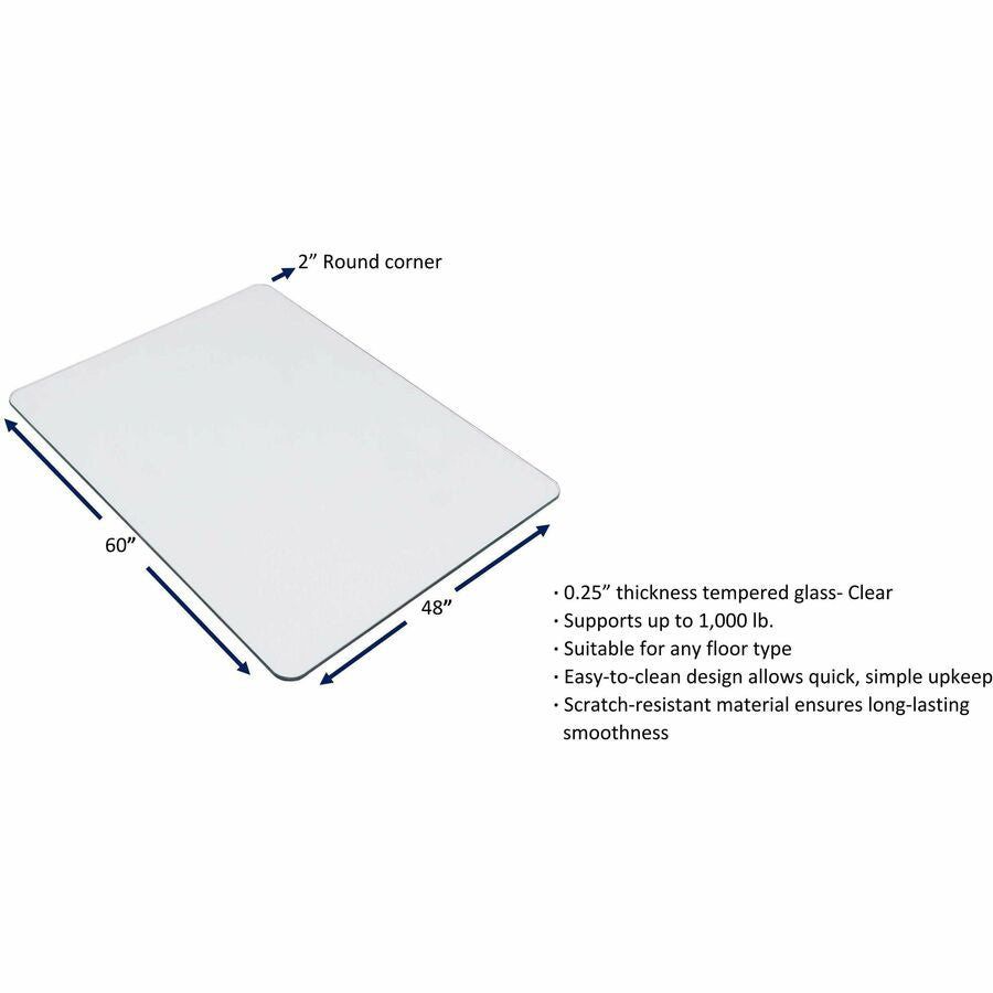 Image of Lorell Chairmat, Tempered Glass, 48"Wx60"Lx1/4"H, Clear