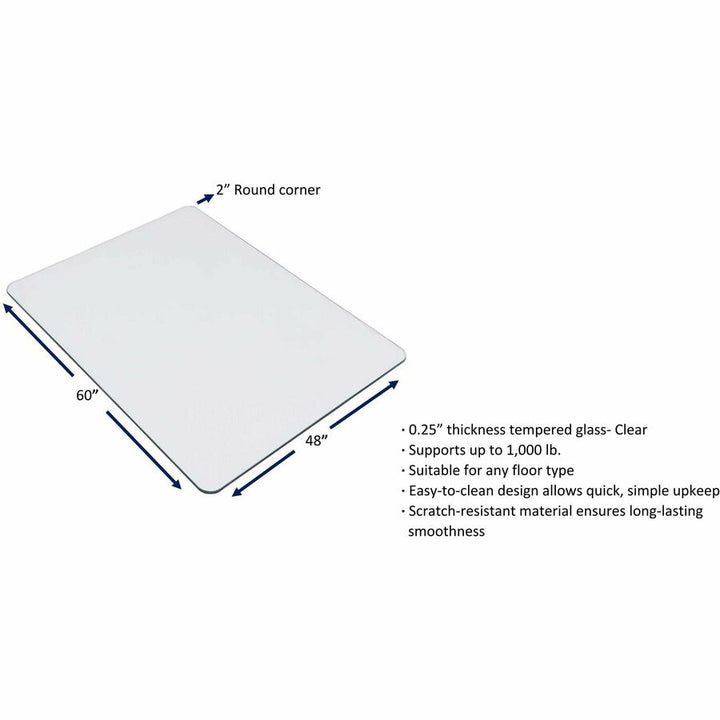 Image of Lorell Chairmat, Tempered Glass, 48"Wx60"Lx1/4"H, Clear