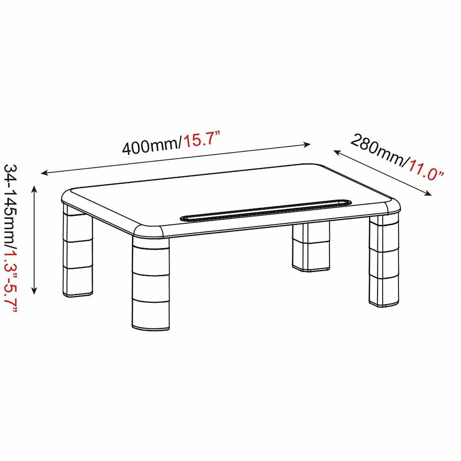 Image of Lorell Monitor Riser,Height-Adj,19-3/4"x7-9/10"x1-1/4"-5-3/4",BK