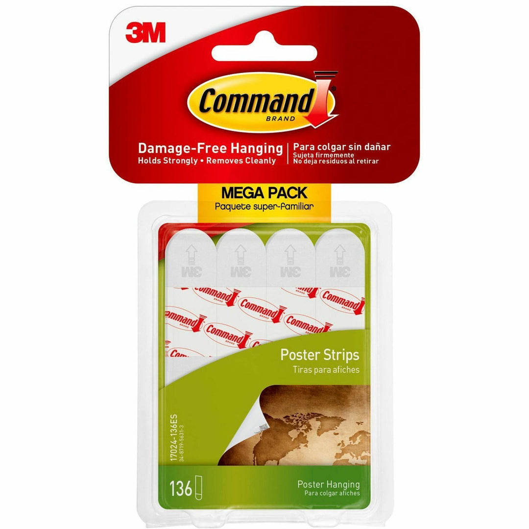 Image of Command 17024136ES Poster Strips, 1.81" L x 0.63" Width, White, 136 / Pack