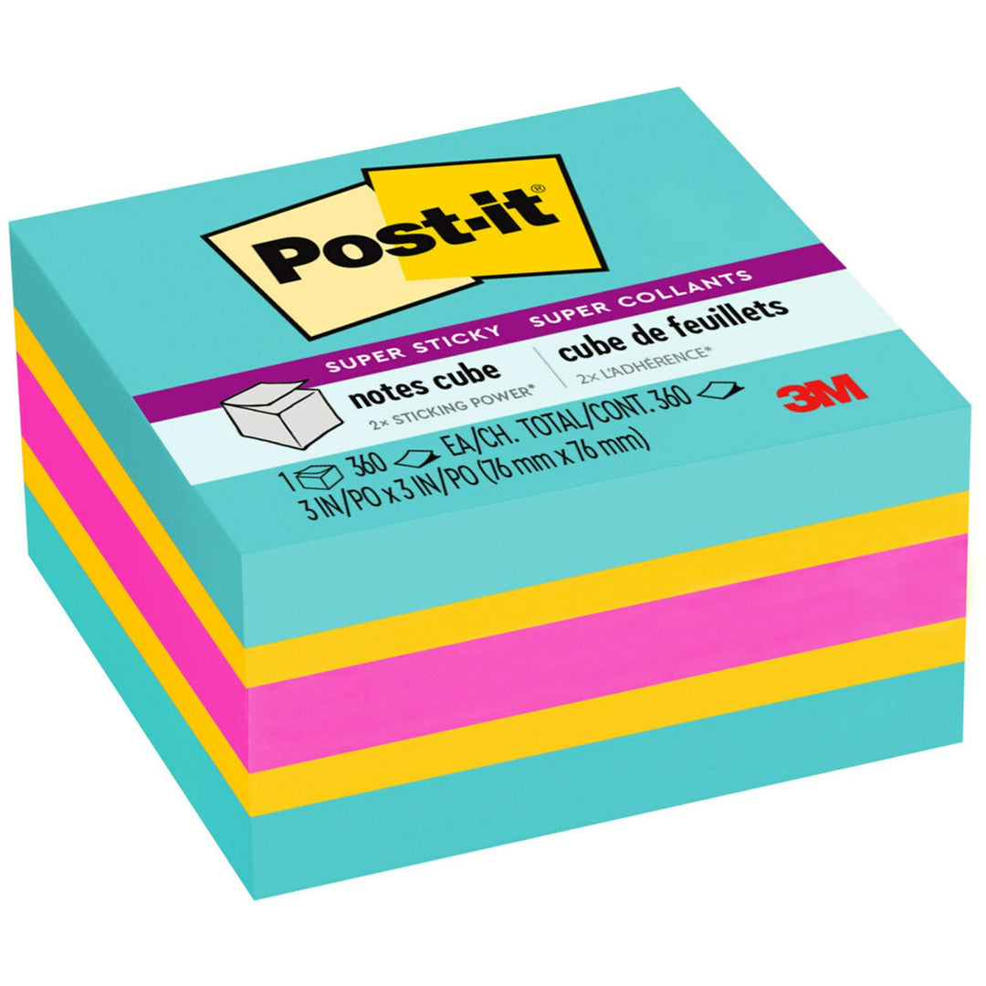 Image of 3M Post-it Note Cube, Super Sticky, 3"x3", 360 Shts, Aqua Wave