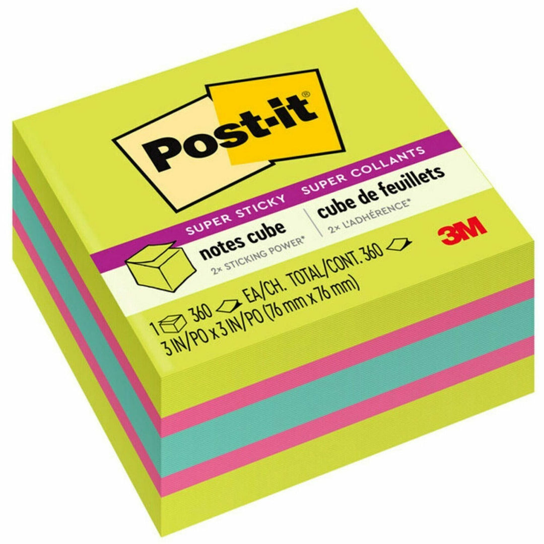 Image of 3M Post-it Note Cube, Super Sticky, 3"x3", 360/Cube, Green Wave