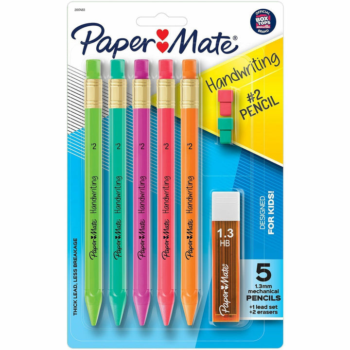 Image of Paper Mate 2017483 Handwriting Mechanical Pencils, Black Lead, #2, Thick Point, Assorted Barrel, 5 / Pack