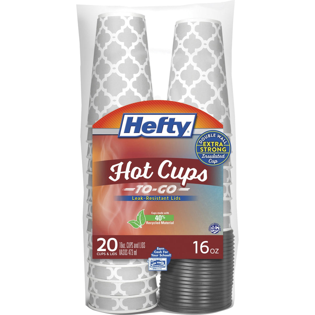 Image of Reynolds® Hot Cups, w/ Leak-Resistant Lids, Dble-Wall, 16oz, 20/PK, MI