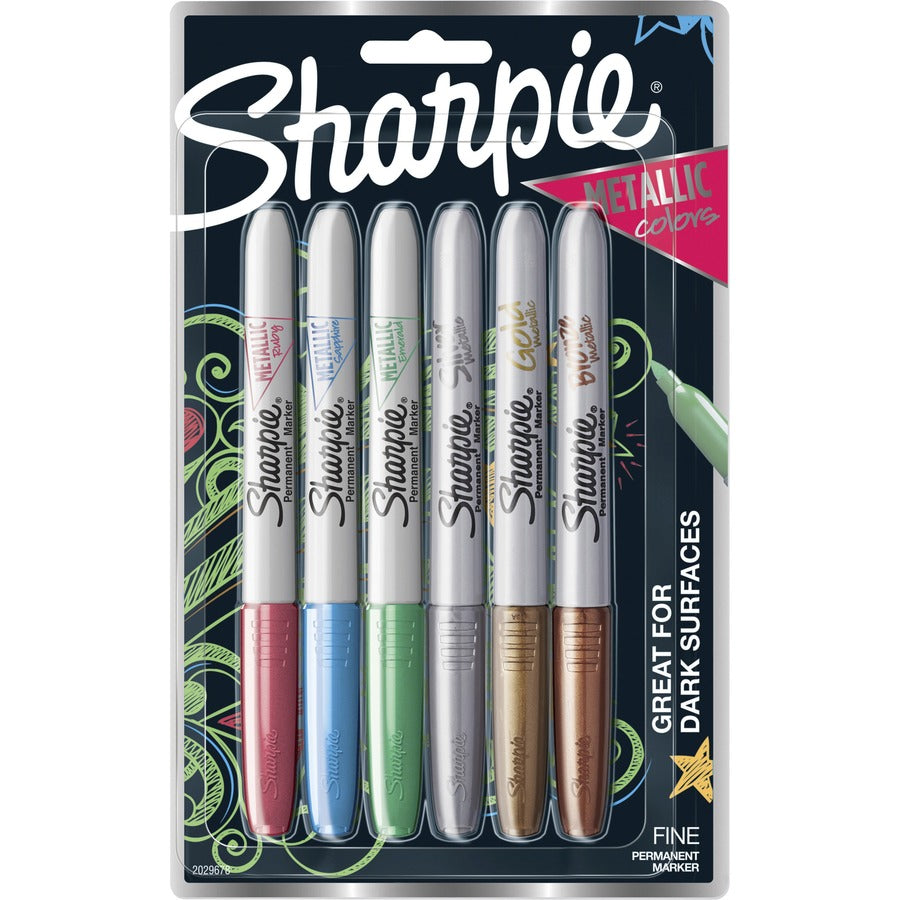 Image of Sharpie 2029678 Metallic Permanent Marker, Fine Pen Point, Alcohol Based, 6 / Set
