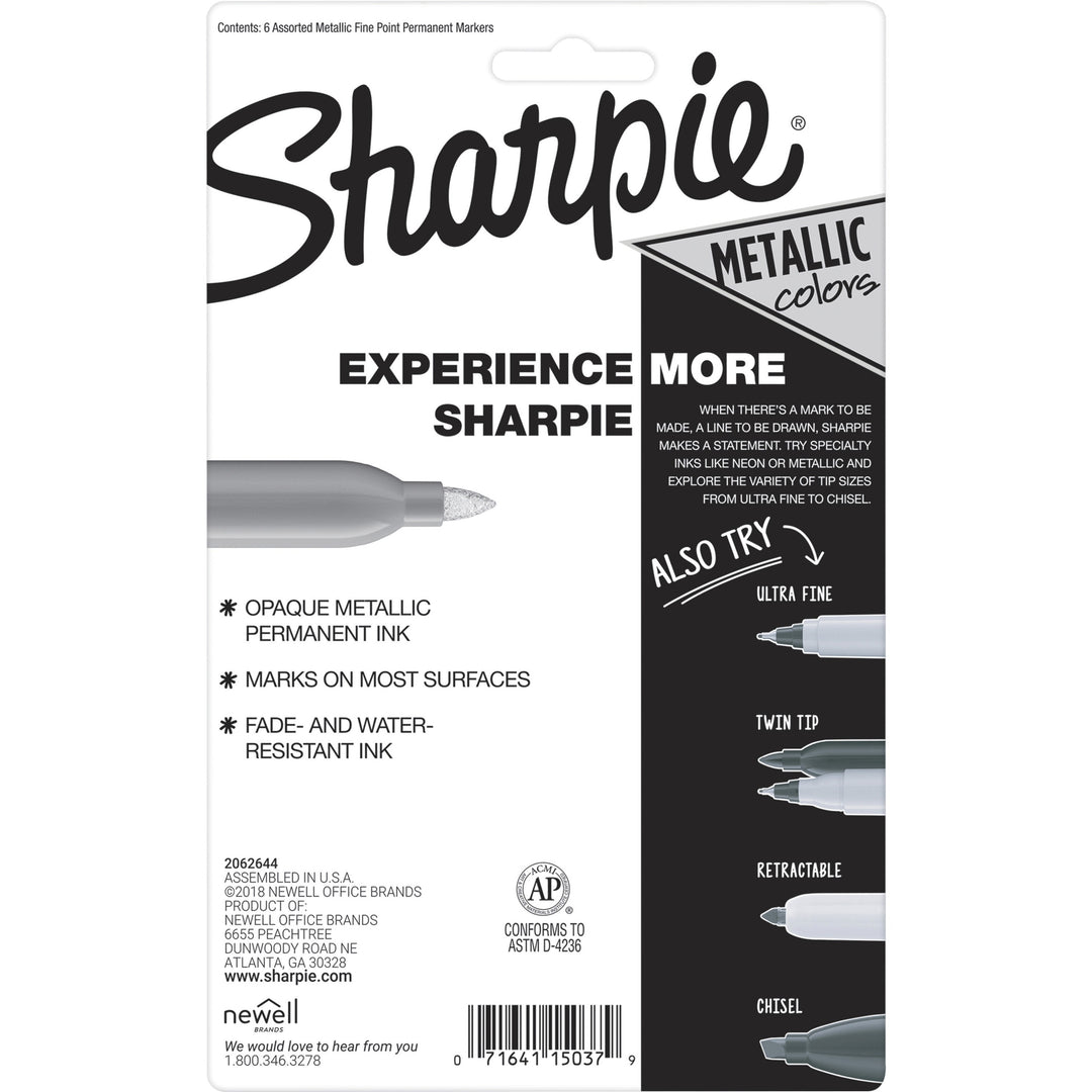 Image of Sharpie 2029678 Metallic Permanent Marker, Fine Pen Point, Alcohol Based, 6 / Set