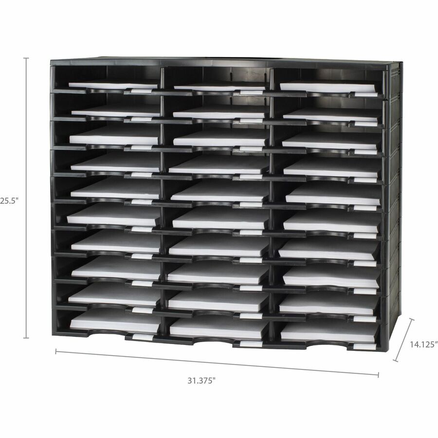 Image of Storex Literature Sorter, 30 Comp, 14-1/10"Wx31-2/5"Lx25-1/2"H, BK