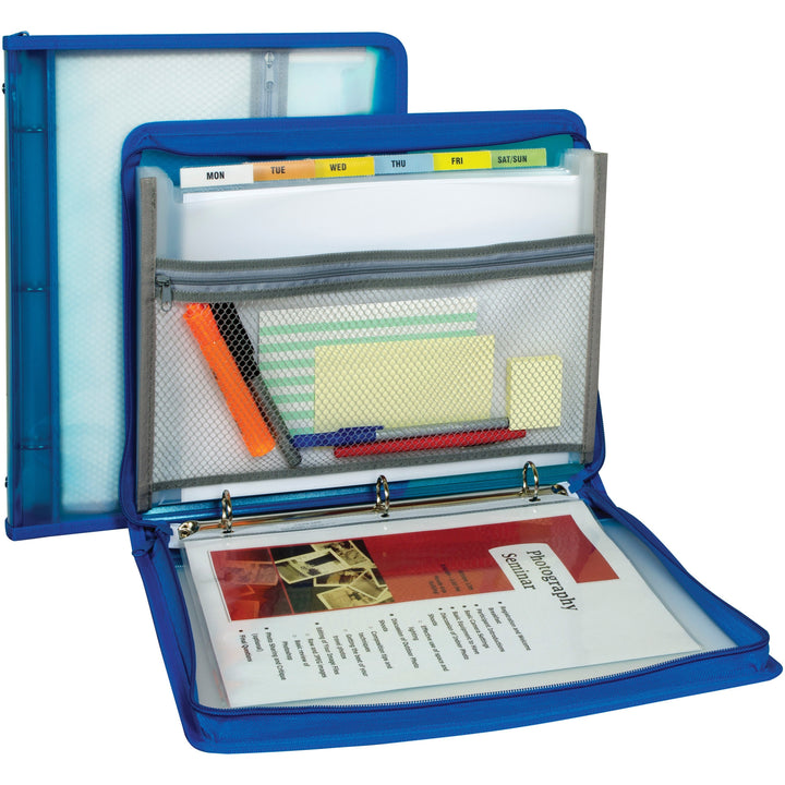 Image of C-Line® Zippered Binder with Expanding File, 2" Expansion, 7 Sections, Zipper Closure, 1/6-Cut Tabs, Letter Size, Bright Blue