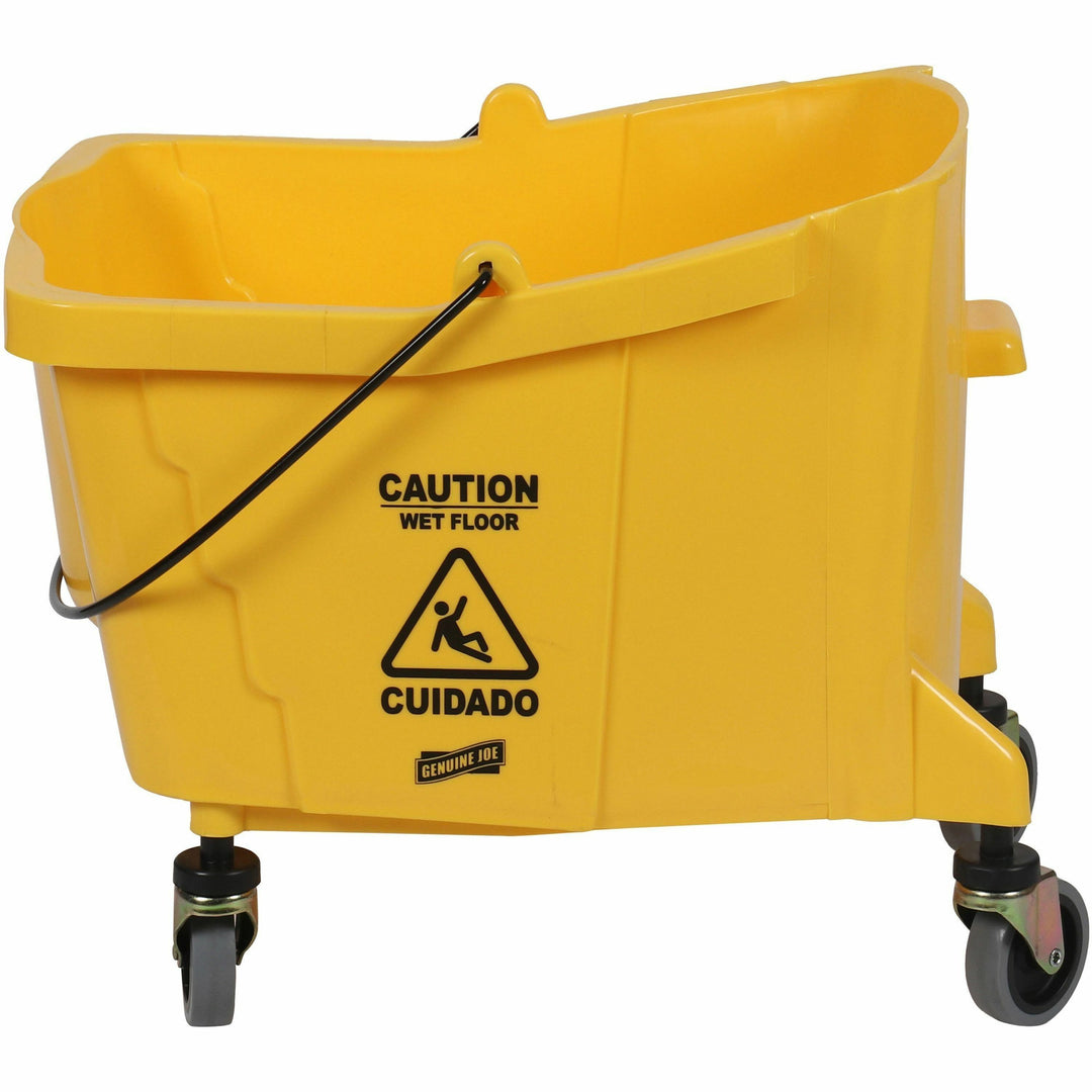 Image of Genuine Joe 02347PL 35-quart Side Press Mop Bucket & Wringer Combo, 8.75 gal, Caster, 21" x 16" x 14", Yellow, 18 / Pallet