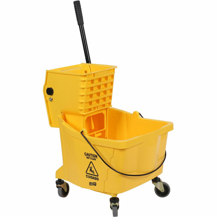 Image of Genuine Joe 02347PL 35-quart Side Press Mop Bucket & Wringer Combo, 8.75 gal, Caster, 21" x 16" x 14", Yellow, 18 / Pallet