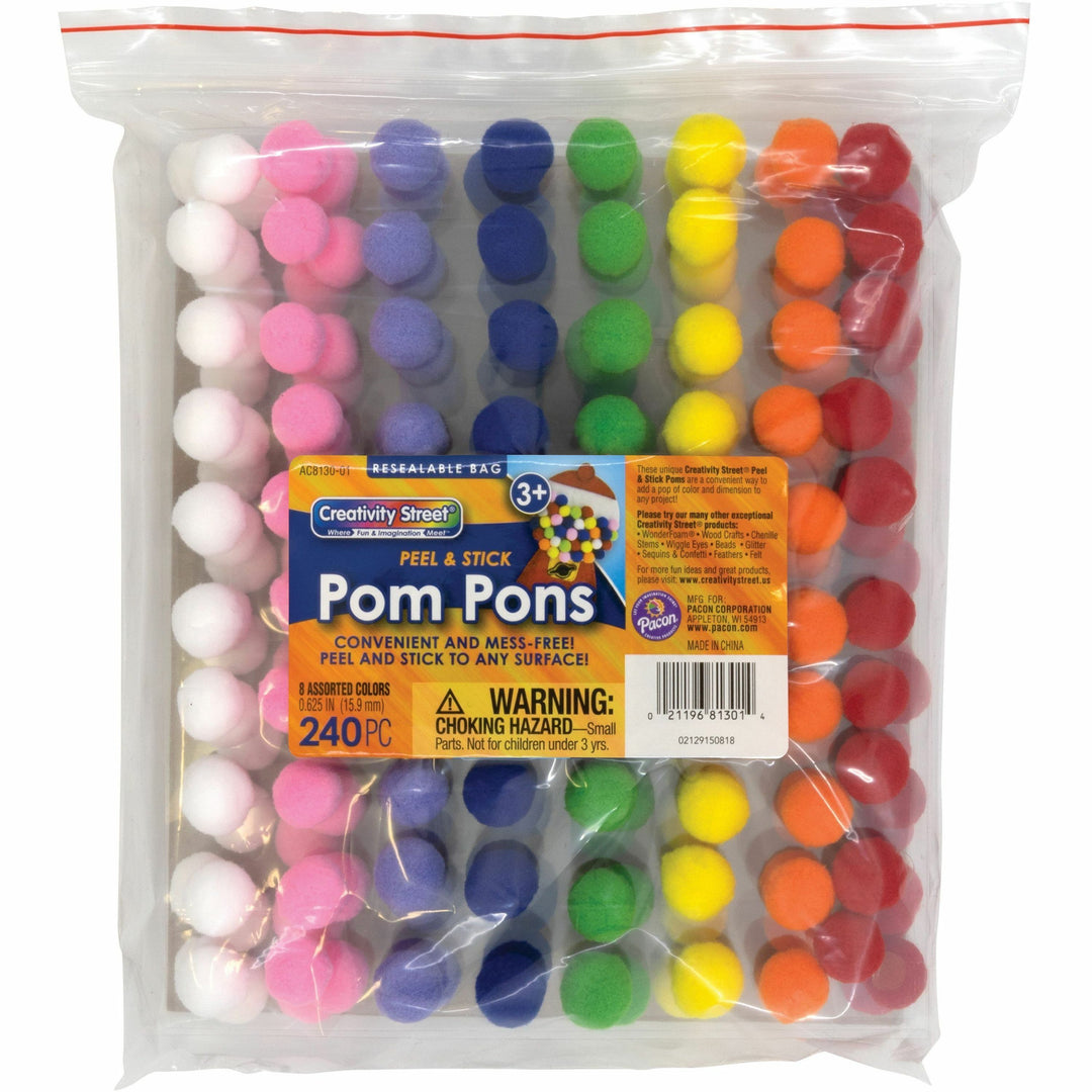Image of Pacon® Pom Pons, 1-1/2"Wx9-1/4"Lx11-3/4"H, 240/PK, Assorted