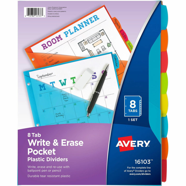 Image of Avery® Write-On Dividers w/Pocket,8-Tab,9-1/4"x11-1/8",Bright AST
