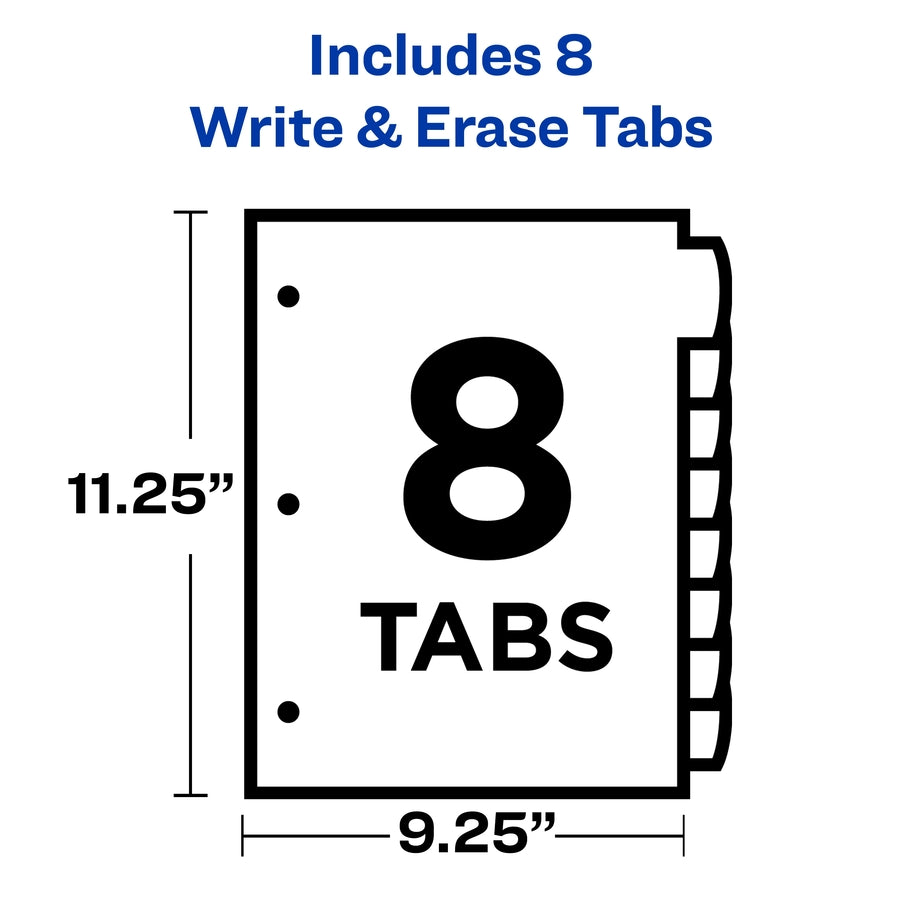 Image of Avery® Write-On Dividers w/Pocket,8-Tab,9-1/4"x11-1/8",Bright AST