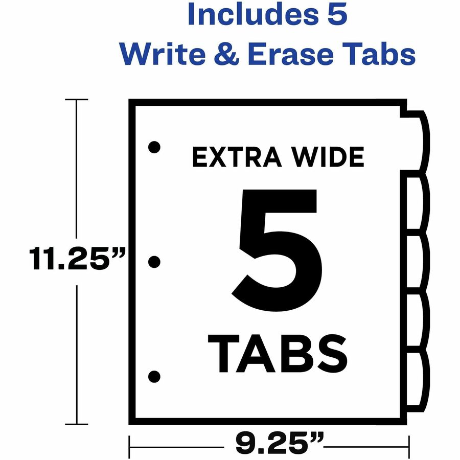 Image of Avery® Write-On Dividers w/Pocket,5-Tab,9-1/4"x11-1/8",Bright AST