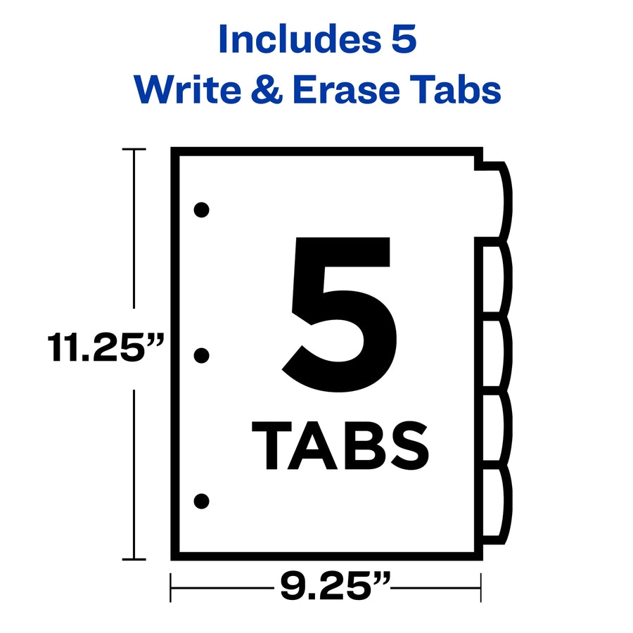 Image of Avery® Write-On Dividers w/Pocket,5-Tab,9-1/4"x11-1/8",Bright AST