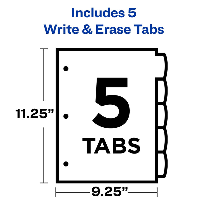 Image of Avery® Write-On Dividers w/Pocket,5-Tab,9-1/4"x11-1/8",Bright AST