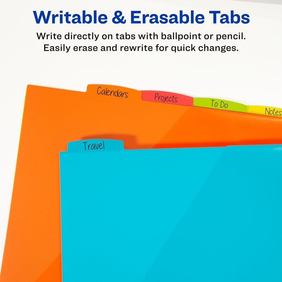Image of Avery® Write-On Dividers w/Pocket,5-Tab,9-1/4"x11-1/8",Bright AST