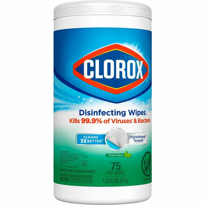 Image of Clorox® Disinfecting Wipes, Fresh Scent, 75 Wipes/Can, 480/PL, W