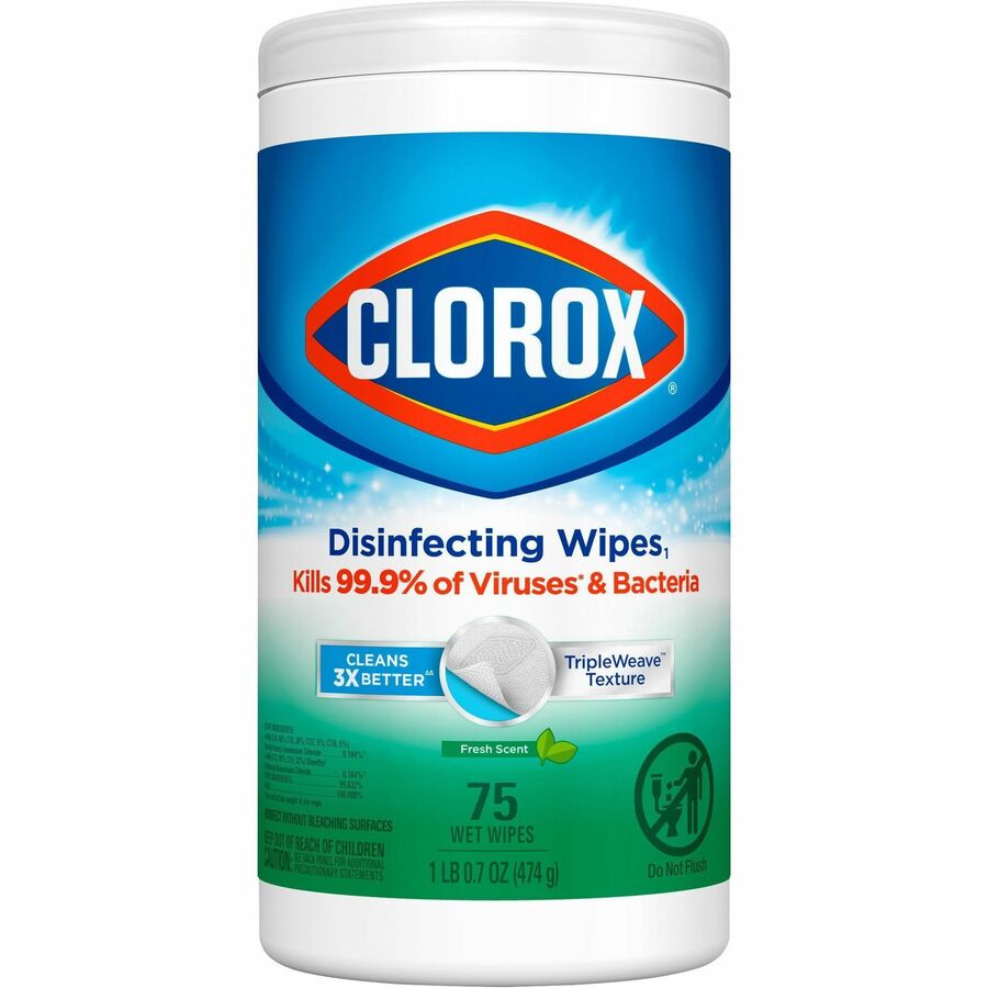 Image of Clorox® Disinfecting Wipes, Fresh Scent, 75 Wipes/Can, 480/PL, W