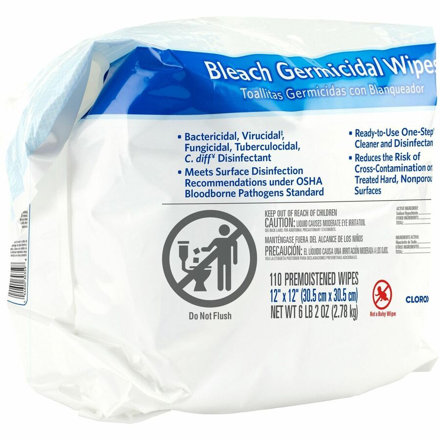 Image of Clorox® Germicidal Wipes, w/Bleach, 110/PK, 2PK/CT,50CT/BD, WE