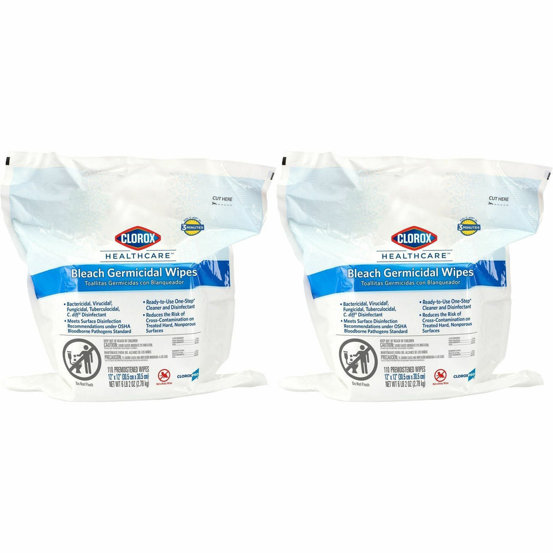 Image of Clorox® Germicidal Wipes, w/Bleach, 110 Wipes/Refill, 200/PL, White