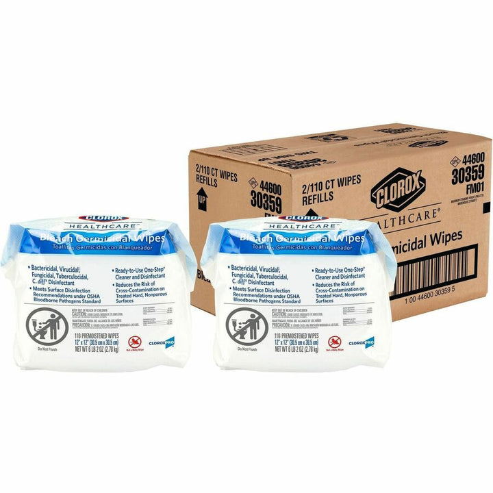 Image of Clorox® Germicidal Wipes, w/Bleach, 110 Wipes/Refill, 200/PL, White