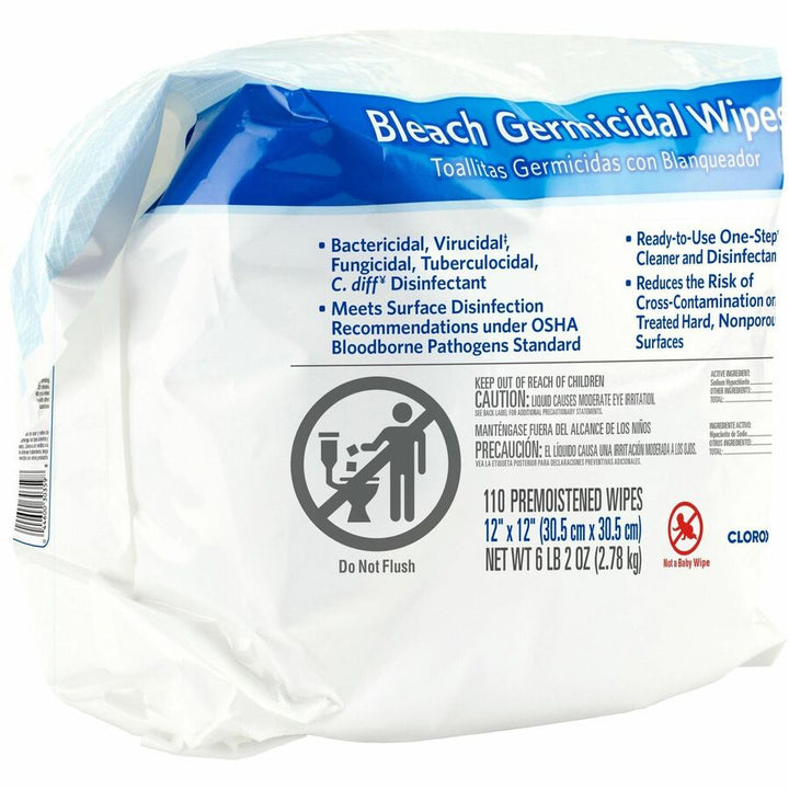 Image of Clorox® Germicidal Wipes, w/Bleach, 110 Wipes/Refill, 200/PL, White