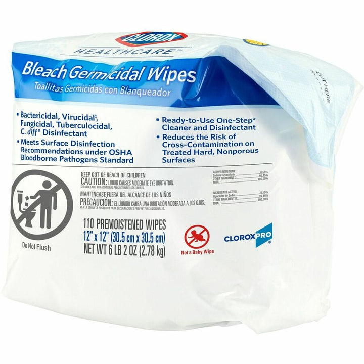 Image of Clorox® Germicidal Wipes, w/Bleach, 110 Wipes/Refill, 200/PL, White