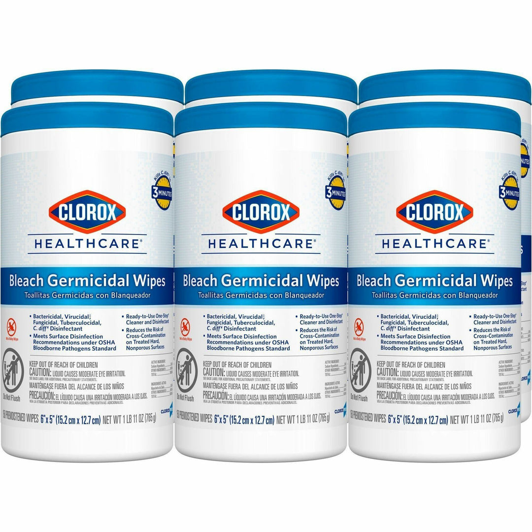 Image of Clorox® Germicidal Wipes,w/Bleach, 150/Canister, 6EA/CT,25/BD, WE