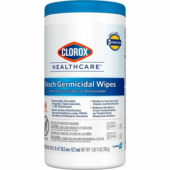 Image of Clorox® Germicidal Wipes,w/Bleach, 150/Canister, 6EA/CT,25/BD, WE