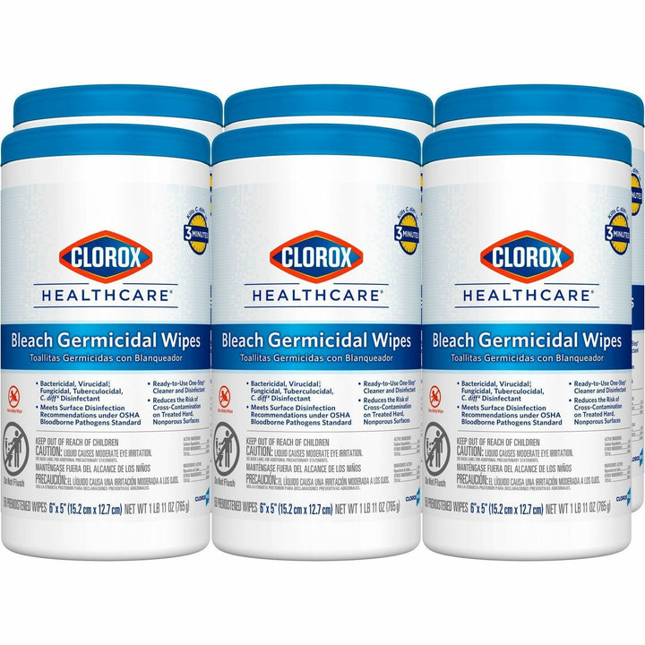 Image of Clorox® Germicidal Wipes,w/Bleach, 150 Wipes/Canister, 300/PL, White
