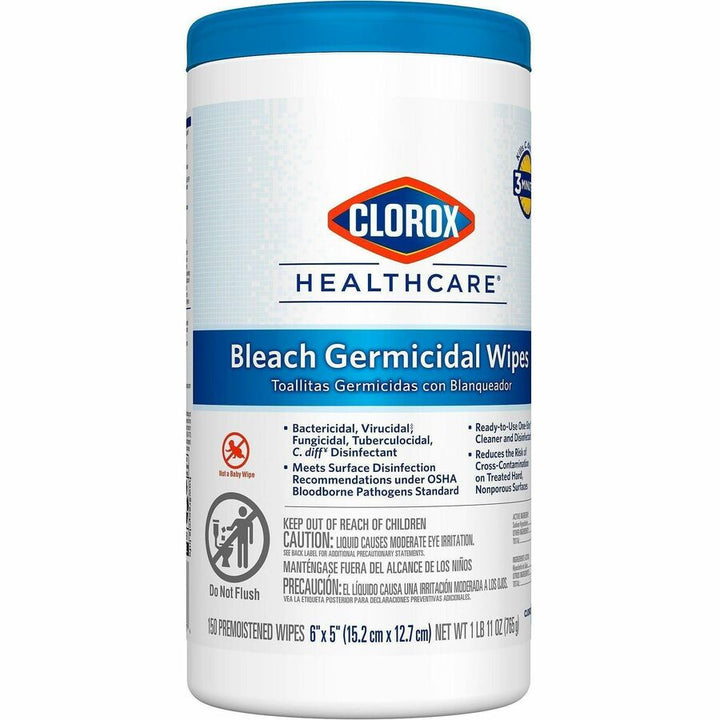 Image of Clorox® Germicidal Wipes,w/Bleach, 150 Wipes/Canister, 300/PL, White