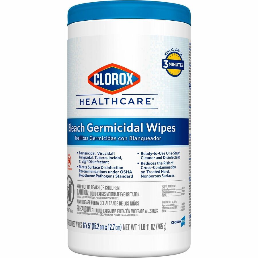 Image of Clorox® Germicidal Wipes,w/Bleach, 150 Wipes/Canister, 300/PL, White