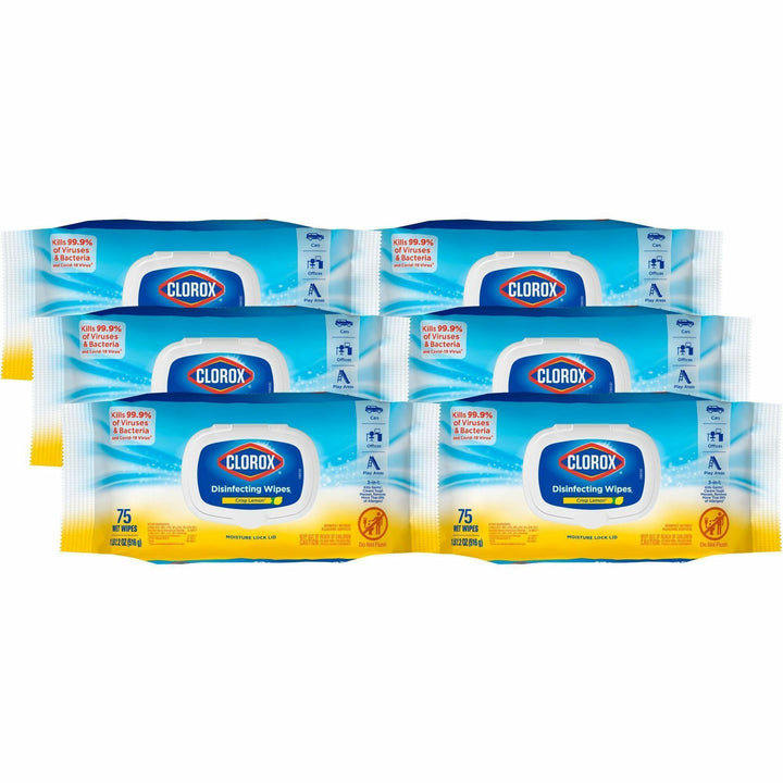 Image of Clorox® Disinfecting Wipes, Crisp Lemon, 75 Wipes, 6/CT, White