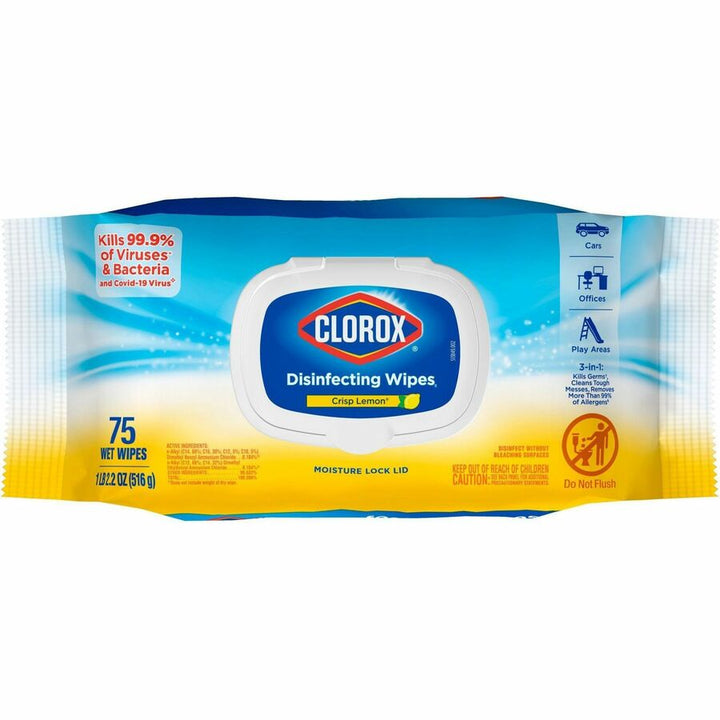 Image of Clorox® Disinfecting Wipes, Crisp Lemon, 75 Wipes, 6/CT, White